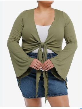 Thorn & Fable Green Bell Sleeve Crop Top